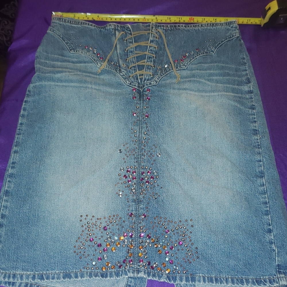 Blue Embellished Knee-Length Pencil Skirt Size 7/8